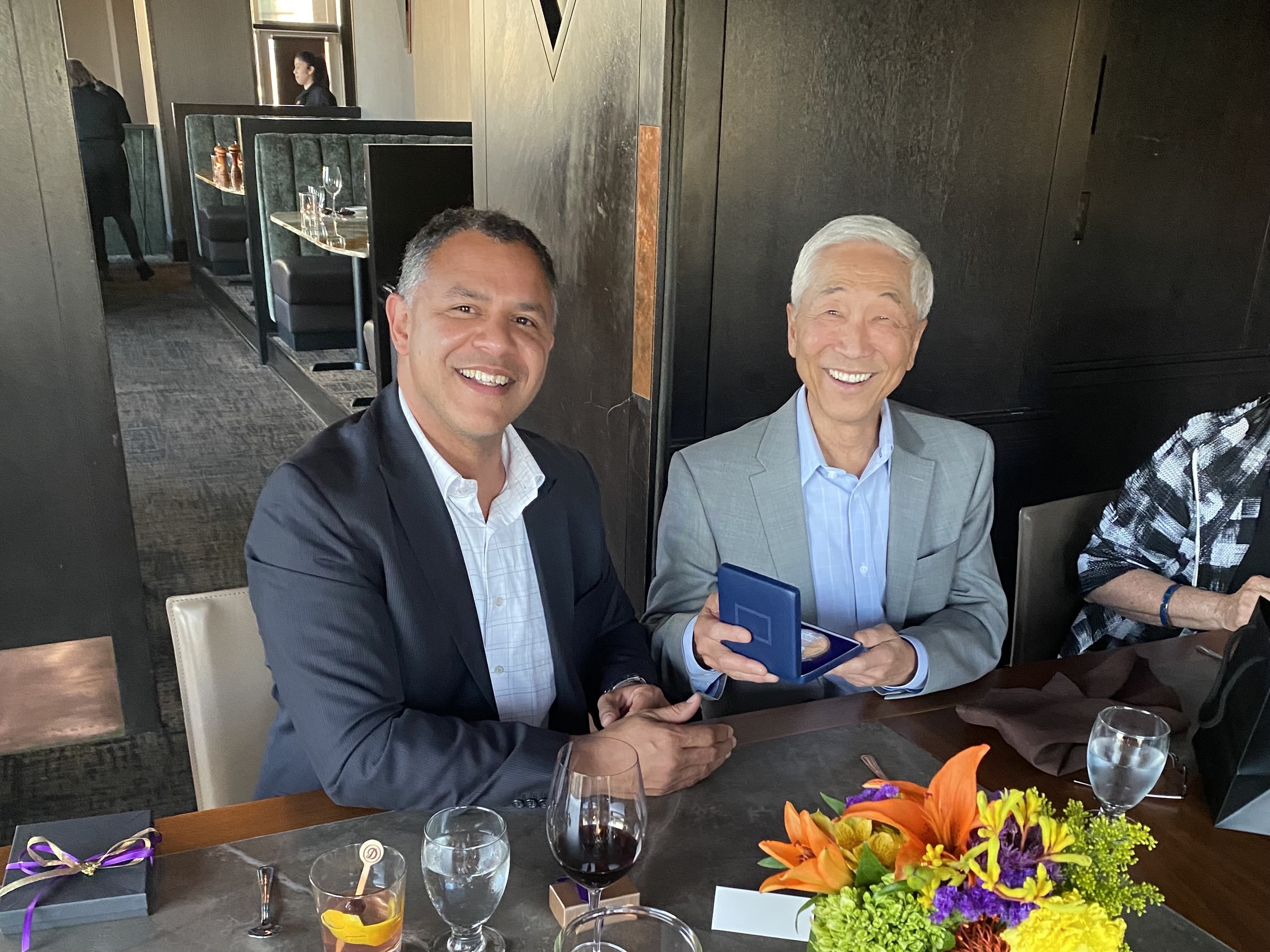 Department interim chair James Carothers and Moulton Distinguished Alumnus Camillo Cheng