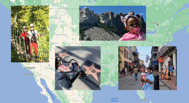 "map of US and trip highlight photos"