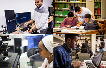 collage of STEM students in the lab and classroom