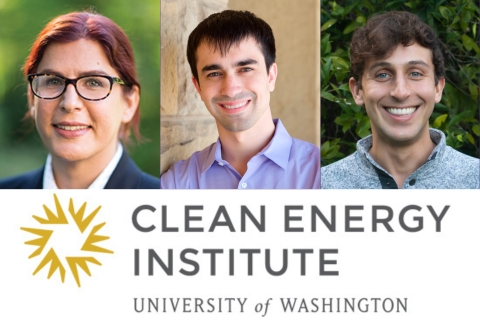ChemE faculty Pozzo, Bergsman, and Sherman with Clean Energy Institute logo