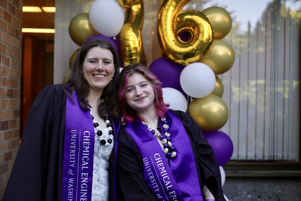 Undergraduates celebrate at a commencement reception.
