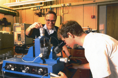 John Berg working with a student in his colloids lab