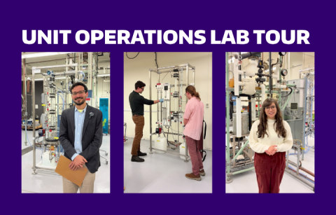 Students and faculty give a tour of the newly-renovated lab. The lab is filled with large, complex equipment.