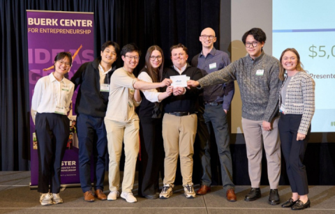 Team JanuTech accepting their prize at the Environmental Innovation Challenge